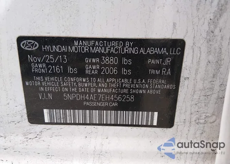 2014 Hyundai Elantra Se z USA, uszkodzony, nr VIN 5NPDH4AE7EH456258